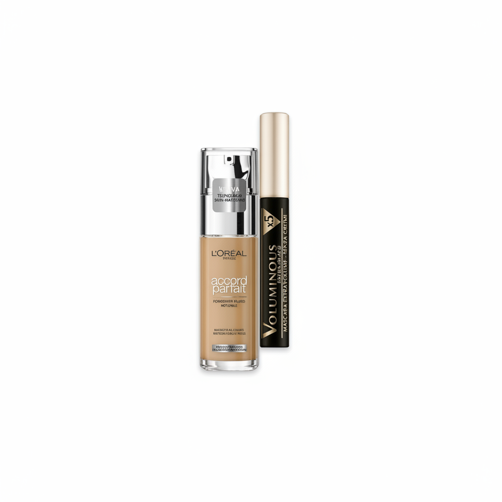 L'OREAL ACCORD PARFAIT FOUNDATION N.7.D/7.W + FREE VOLUMINOUS EXTRA BLACK MASCARA