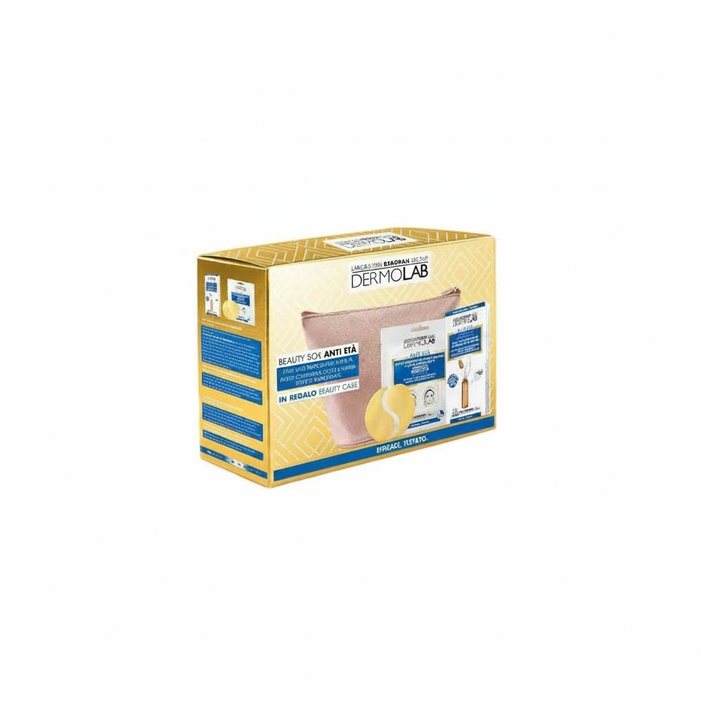 DERMOLAB BEAUTY BOX ANTI-AGING PLUMPING FACE VIALS + EYE AND LIP CONTOUR PATCHES + BEAUTY CASE